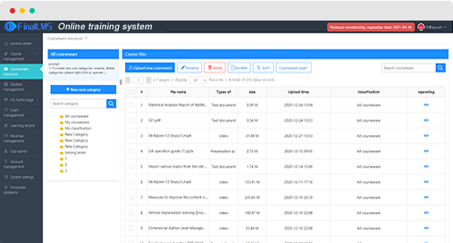 Manage courseware by category, support audio, video, picture, Word, Excel, PDF and PPT